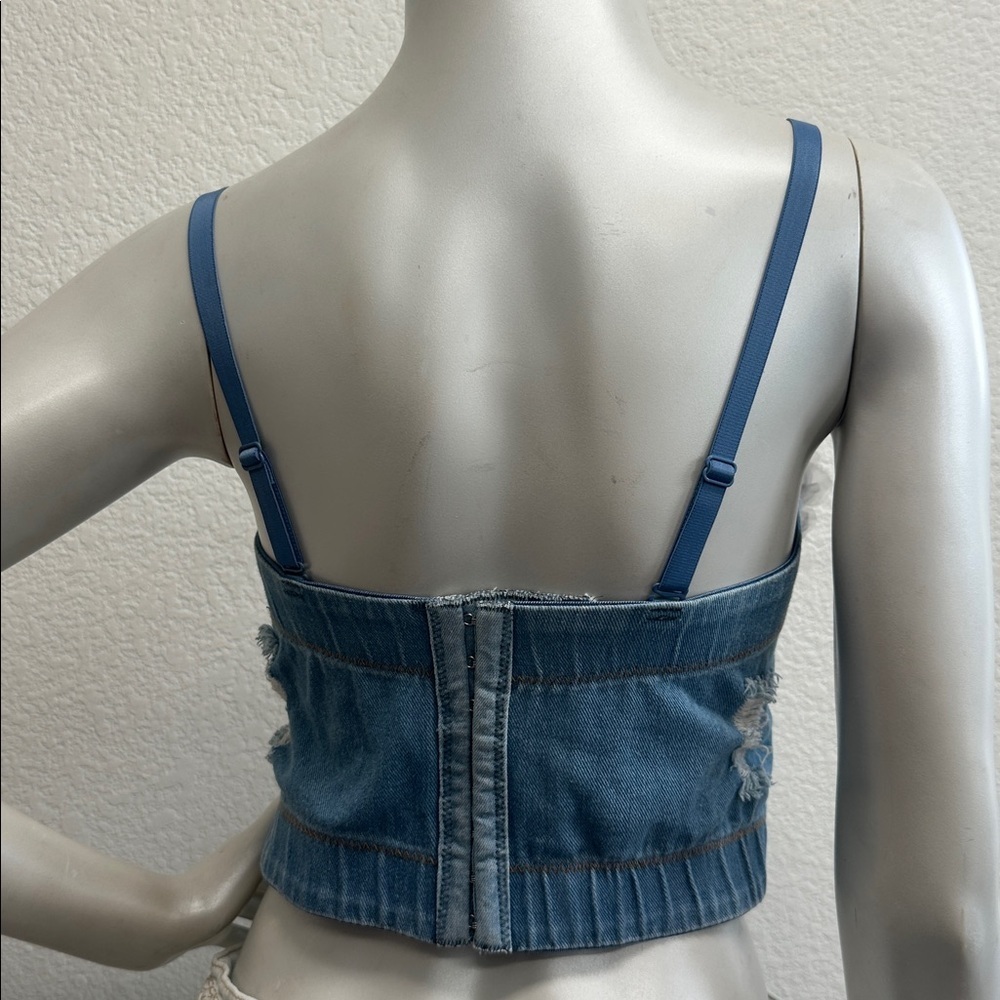 Vintage 90’s Denim Handmade Flowers Corset Camisole Top - Picture 5 of 6